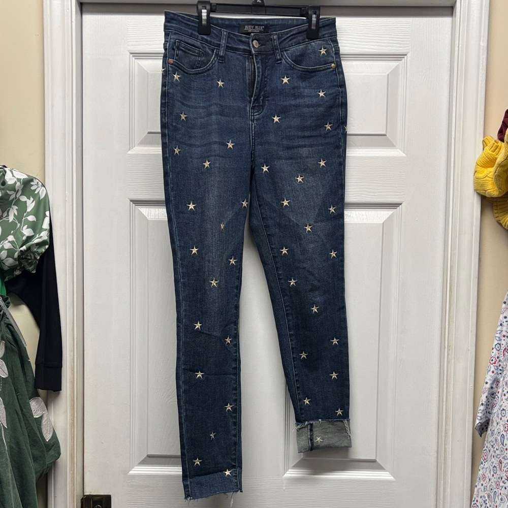 Judy Blue Dark Blue Embroidered Star Skinny Jeans Size 5/27